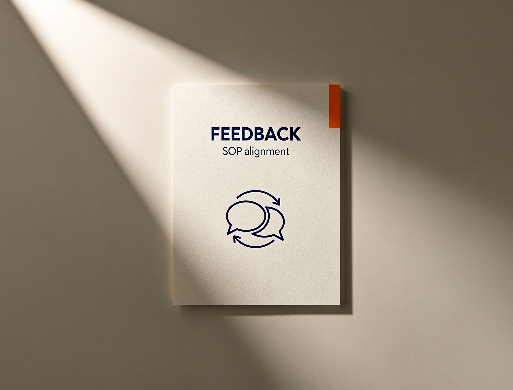 Feedback Phase - Continuous improvement and SOP optimization Feedback card speech bubble communication icon continuous improvement professional workflow