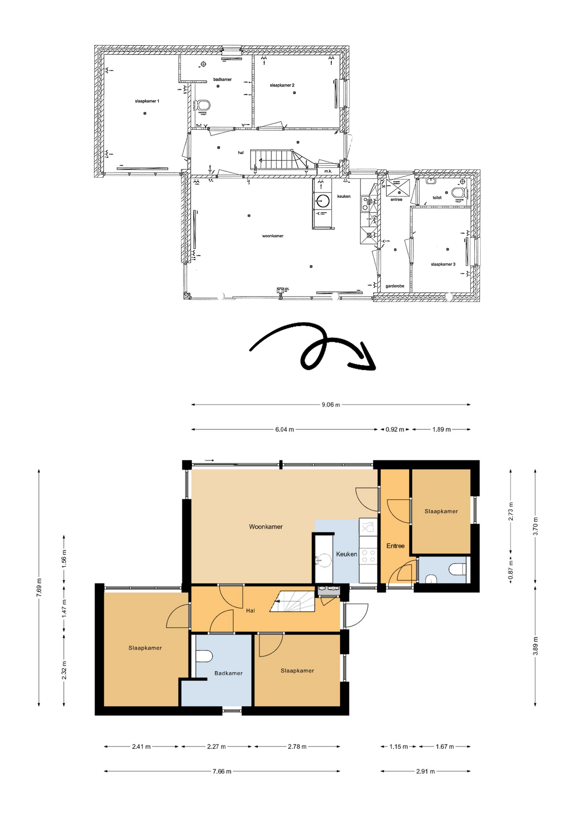 As-built plan redraw service: client-provided drawing converted into a presentation-ready 2D floor plan with consistent labeling