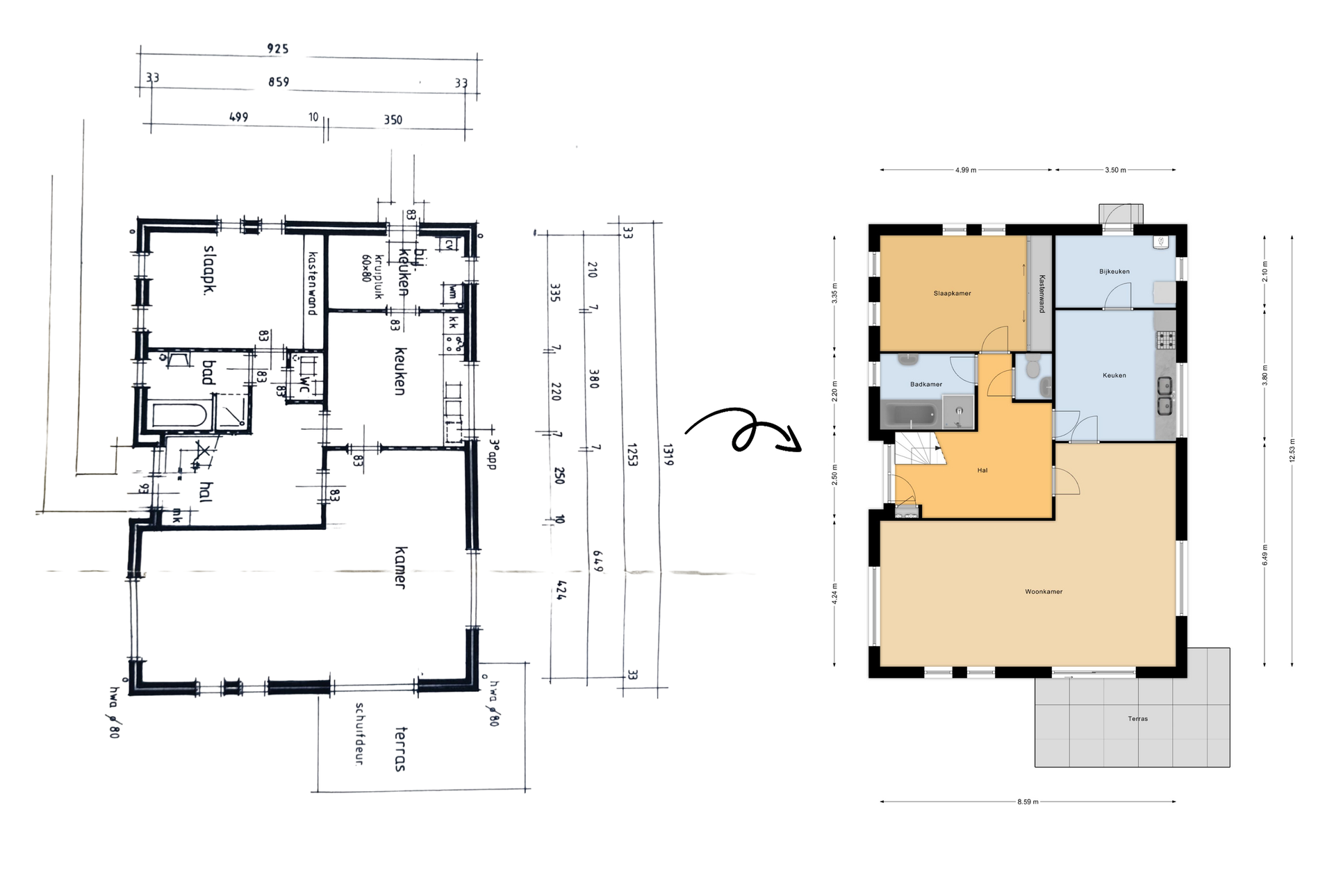 As-built floor plan redraw: legacy plan image converted from client files into a clean black-and-white 2D floor plan