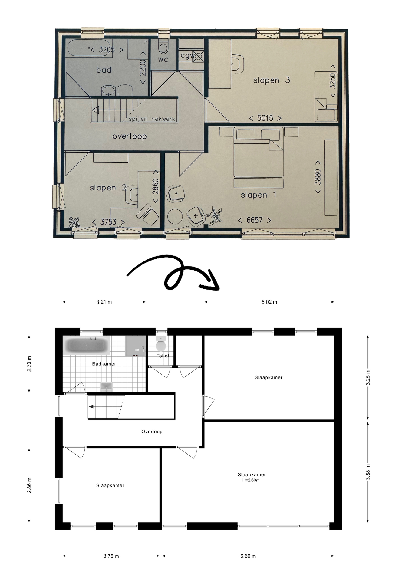 As-built floor plan redraw: scanned sketch converted from client data into a clean 2D floor plan with room labels and dimensions”